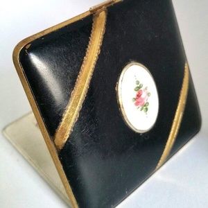 Art Deco Vanity Compact Black Enamel & Guilloche